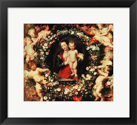 Framed Virgin with a Garland of Flowers, c.1618-20 Print