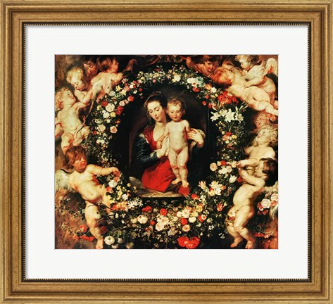 Framed Virgin with a Garland of Flowers, c.1618-20 Print