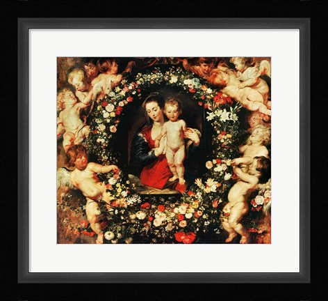 Framed Virgin with a Garland of Flowers, c.1618-20 Print