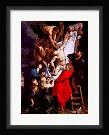 Framed Descent from the Cross, central panel of the triptych Print