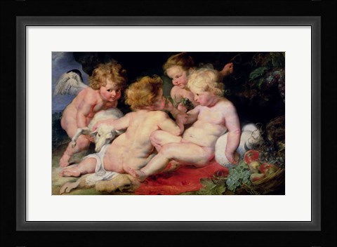 Framed Infant Christ with John the Baptist and two angels Print