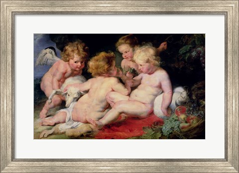 Framed Infant Christ with John the Baptist and two angels Print
