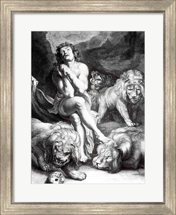 Framed Daniel in the Lions&#39; Den - black and white Print
