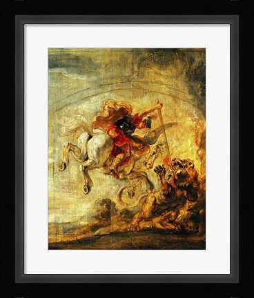 Framed Bellerophon Riding Pegasus Fighting the Chimaera Print