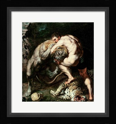 Framed Hercules Fighting the Nemean Lion Print
