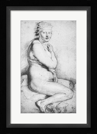 Framed Young nude woman seated Print