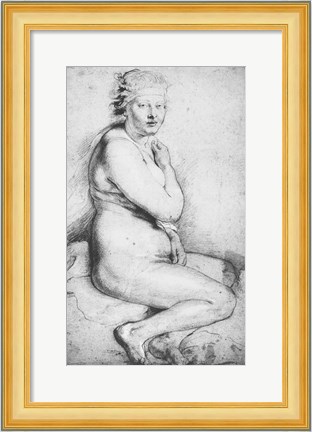 Framed Young nude woman seated Print