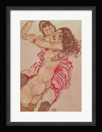Framed Two Women Embracing, 1915 Print
