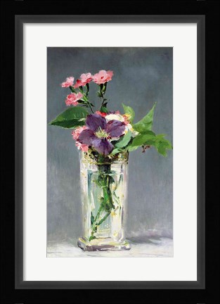 Framed Pinks and Clematis in a Crystal Vase, c.1882 Print