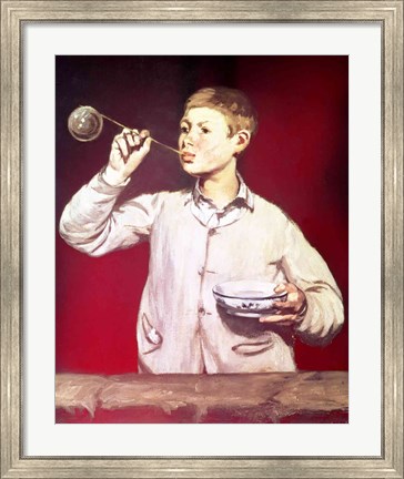 Framed Boy Blowing Bubbles Print