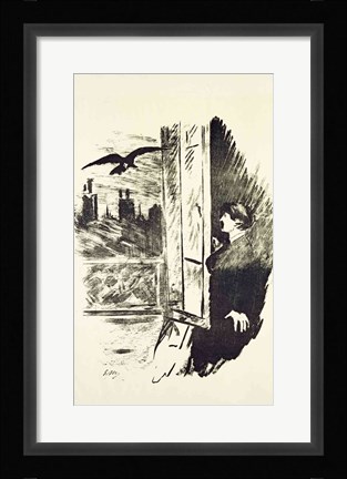 Framed Illustration for 'The Raven', by Edgar Allen Poe, 1875 Print