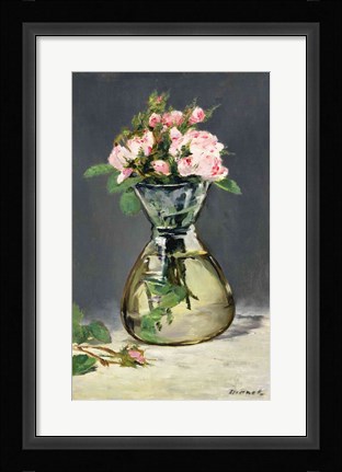 Framed Moss Roses in a Vase, 1882 Print