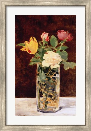 Framed Roses and Tulips in a Vase, 1883 Print