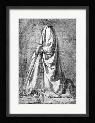 Framed Drapery study for a kneeling figure seen in three-quarter profile to the left, c.1475 Print