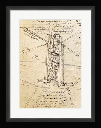 Framed Vertically Standing Bird's-winged Flying Machine Print