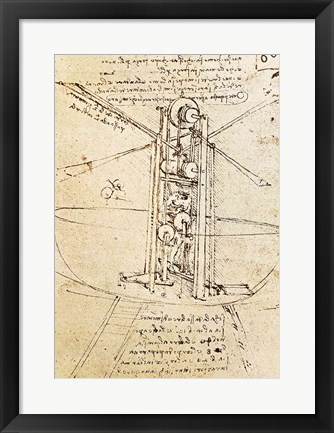 Framed Vertically Standing Bird's-winged Flying Machine Print