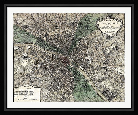 Framed Plan de Paris - green Print