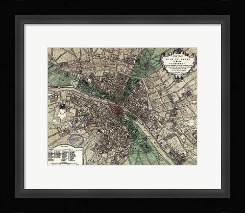 Framed Plan de Paris - green Print