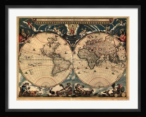 Framed World Map 1664 Print