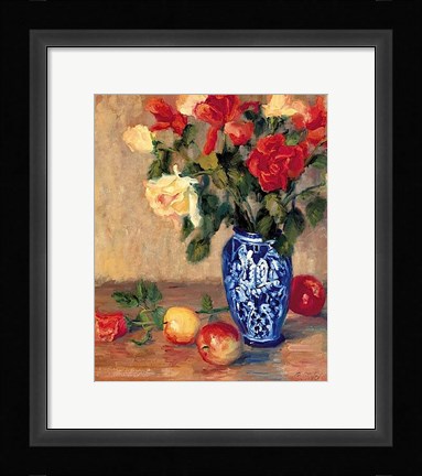 Framed Roses in a Mexican Vase Print