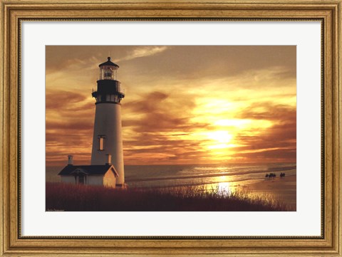 Framed Lighthouse at Sunset Print