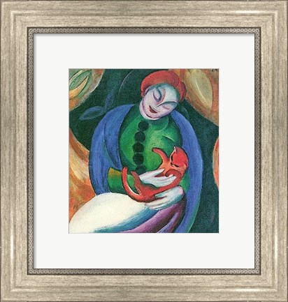 Framed Girl with Cat II Print