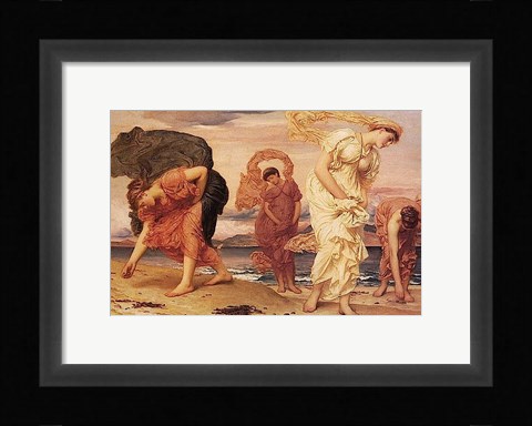 Framed Greek Girls Picking up Pebbles Print