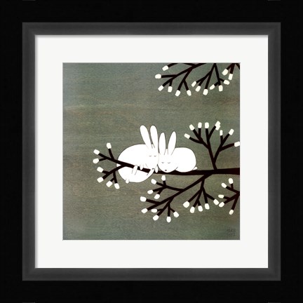 Framed Rabbits on Marshmallow Tree Print