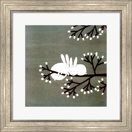 Framed Rabbits on Marshmallow Tree Print