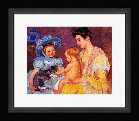 Framed Children Playing with a Cat Print