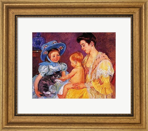 Framed Children Playing with a Cat Print
