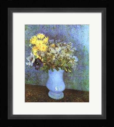 Framed Vase with Lilacs, Daisies and Anemone Print