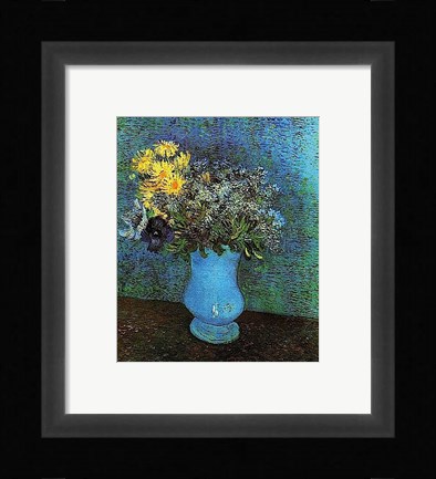 Framed Vase with Lilacs, Daisies and Anemone Print