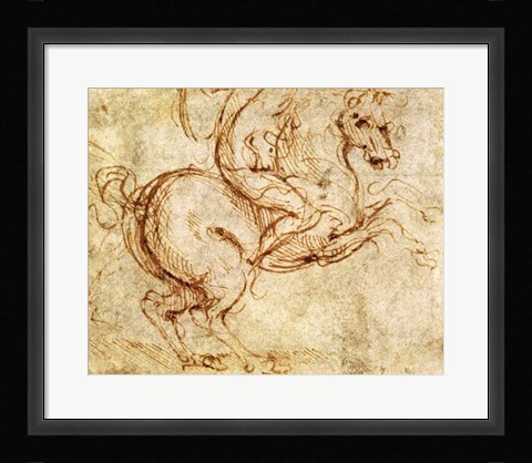 Framed Horse and Cavalier Print