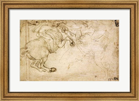 Framed Horseman in Combat with a Griffin Print