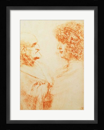 Framed Two Heads in Profile, c.1500 Print