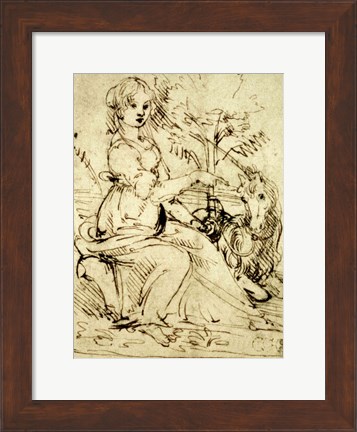 Framed Lady with a Unicorn Print