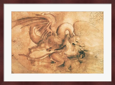 Framed Fight between a Dragon and a Lion Print