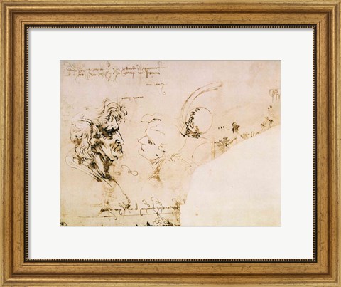 Framed Study of Two Heads in Profile and Studies of Machines Print