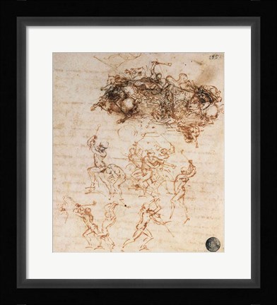 Framed Study of Horsemen in Combat and Foot Soldiers, 1503 Print