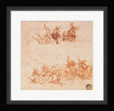Framed Study of Horsemen in Combat and Foot Soldiers, 1503 Print