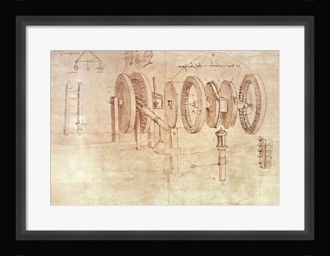 Framed Studies of Toothed Gears and for a Hygrometer Print