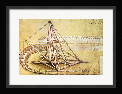 Framed Excavating Machine,from Codex Atlanticus Print