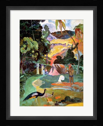 Framed Landscape with Peacocks, 1892 Print
