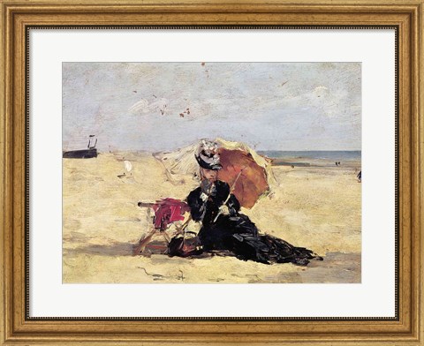 Framed Woman with a Parasol on the Beach, 1880 Print