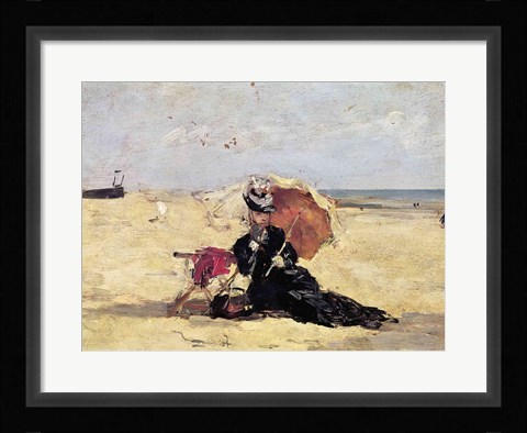 Framed Woman with a Parasol on the Beach, 1880 Print