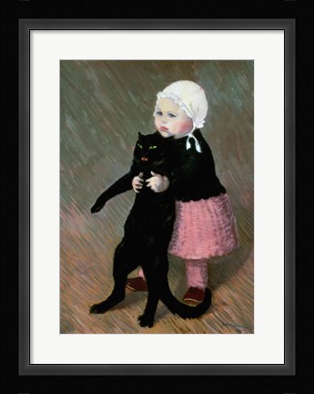 Framed Small Girl with a Cat, 1889 Print