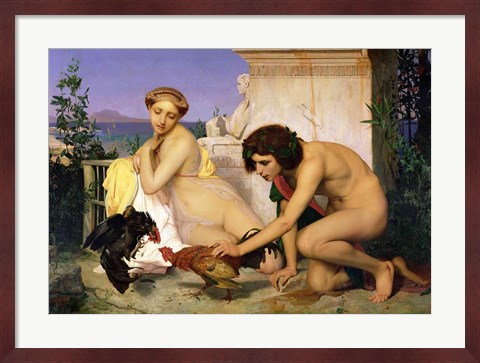 Framed Young Greeks Encouraging Cocks to Fight, 1846 Print