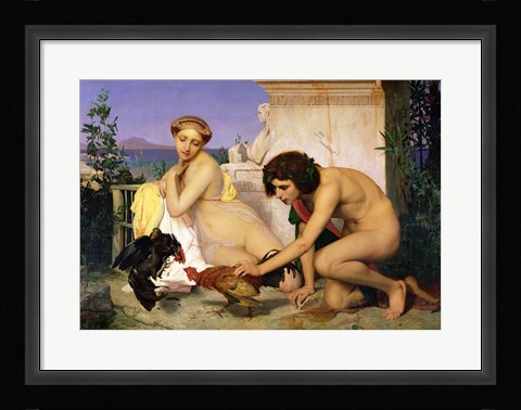 Framed Young Greeks Encouraging Cocks to Fight, 1846 Print