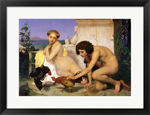 Framed Young Greeks Encouraging Cocks to Fight, 1846 Print